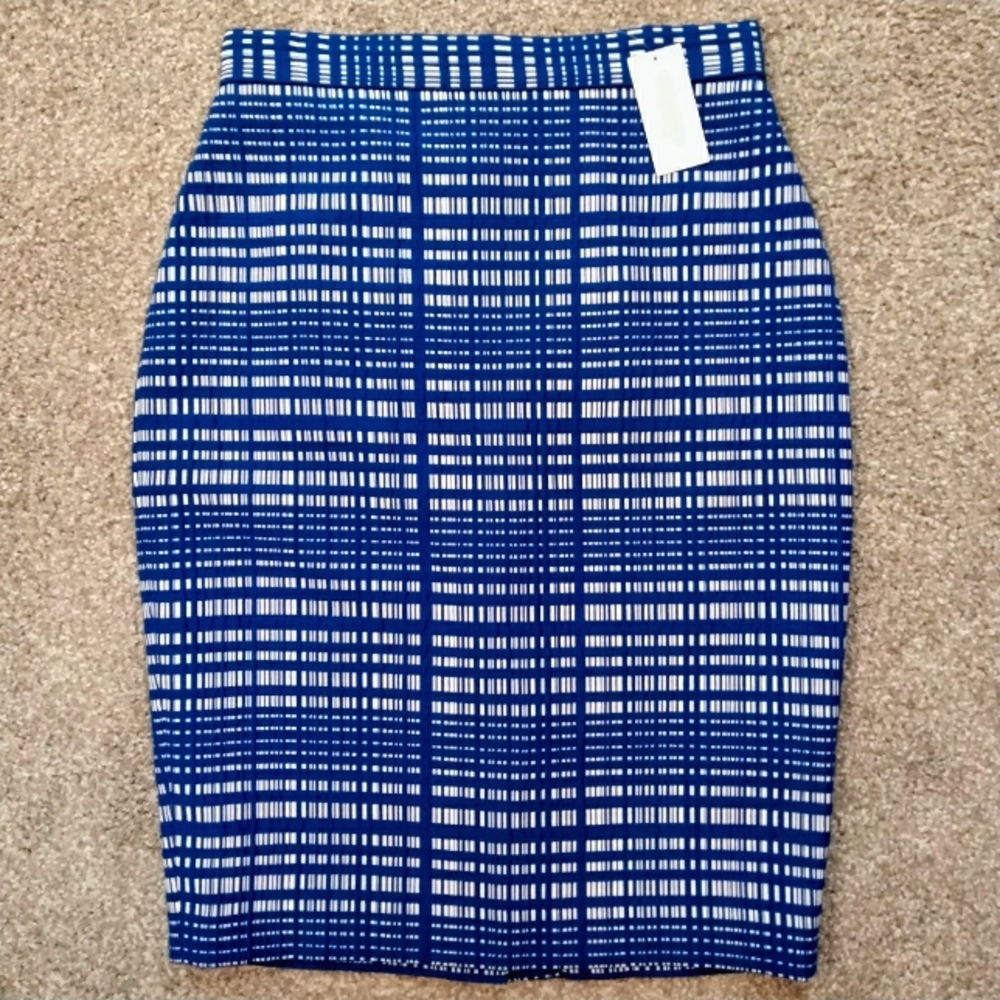 NWT Sz 4P BR Blue Plaid Pencil Skirt